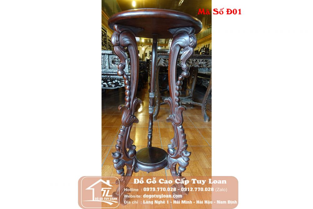 Đôn 3 Chân Hoa Lá Tây Gỗ Gụ Mã Số Đ01
