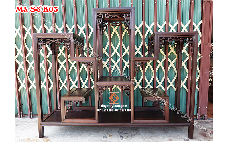 Kệ Tam Sơn Đục Triện Mã Số K03