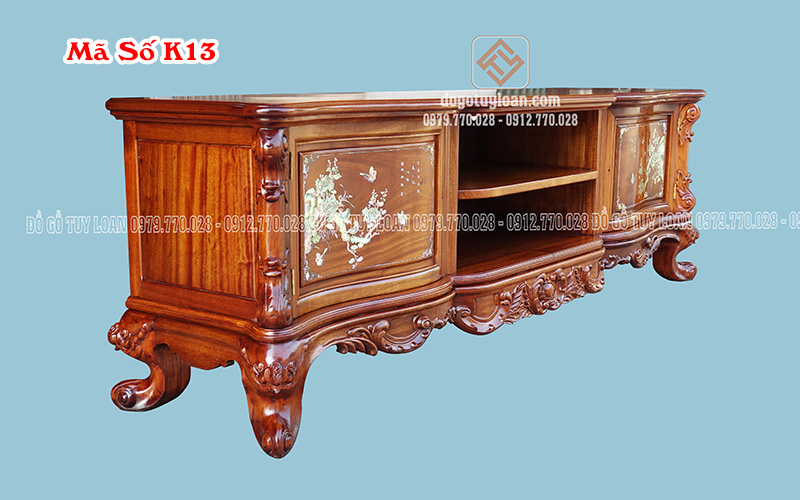 Kệ Tivi Cao Cấp Hoa Lá Tây Khảm Ốc Đỏ K13