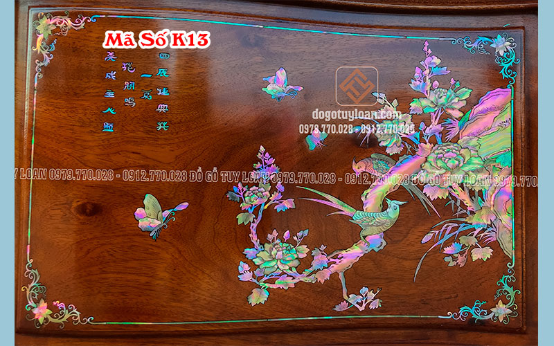 Kệ Tivi Cao Cấp Hoa Lá Tây Khảm Ốc Đỏ K13