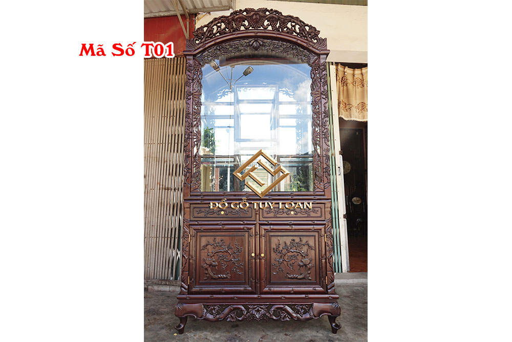 Tủ Bày Đồ Trúc Nho Gỗ Gụ Mã Số T01