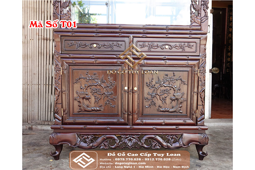 Tủ Bày Đồ Trúc Nho Gỗ Gụ Mã Số T01