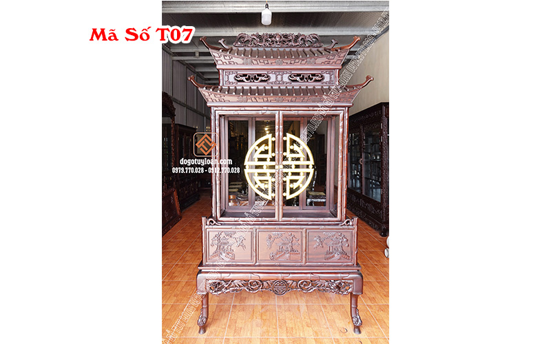 Tủ Bày Đồ Mái Chùa Đục Tứ Diện Mã Số T07