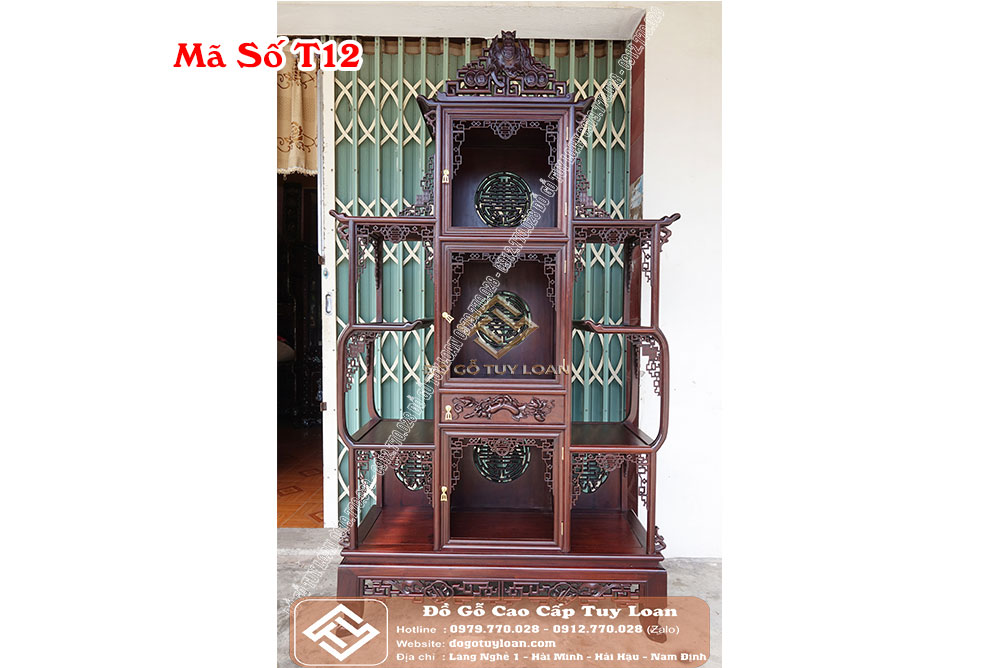 Tủ Bày Đồ Triện Dơi Gỗ Gụ Mã Số T12