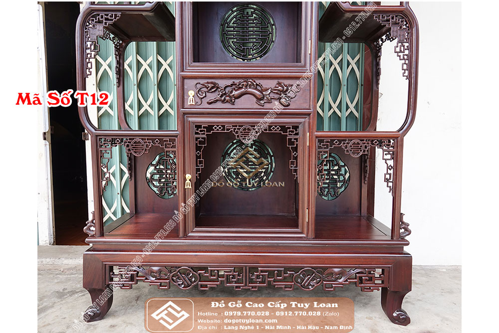Tủ Bày Đồ Triện Dơi Gỗ Gụ Mã Số T12