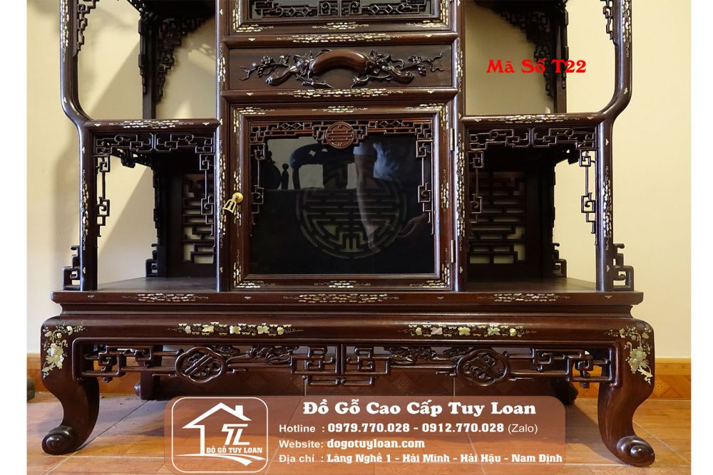 Tủ Bày Đồ Triện Dơi Khảm Ốc Mã Số T22