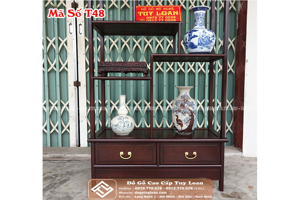 Tủ Bày Đồ Gỗ Gụ Không Kính Mã Số T48
