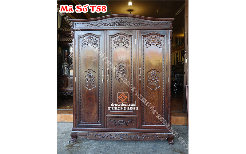 Tủ Áo 3 Buồng 3 Cánh Gỗ Mun