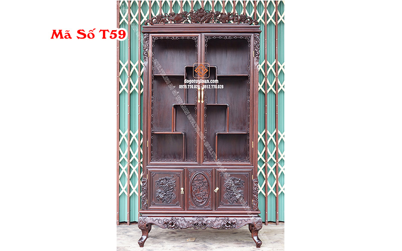 Tủ Bày Đồ Chạm Nho Gỗ Gụ Mã Số T59