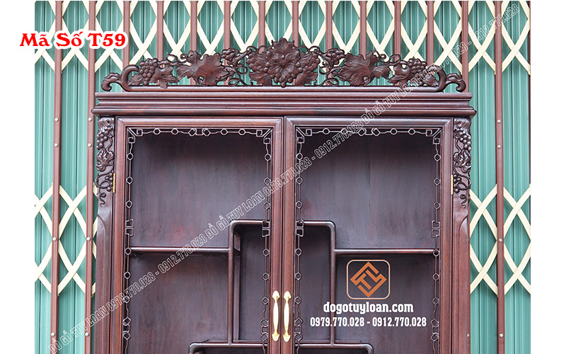 Tủ Bày Đồ Chạm Nho Gỗ Gụ Mã Số T59