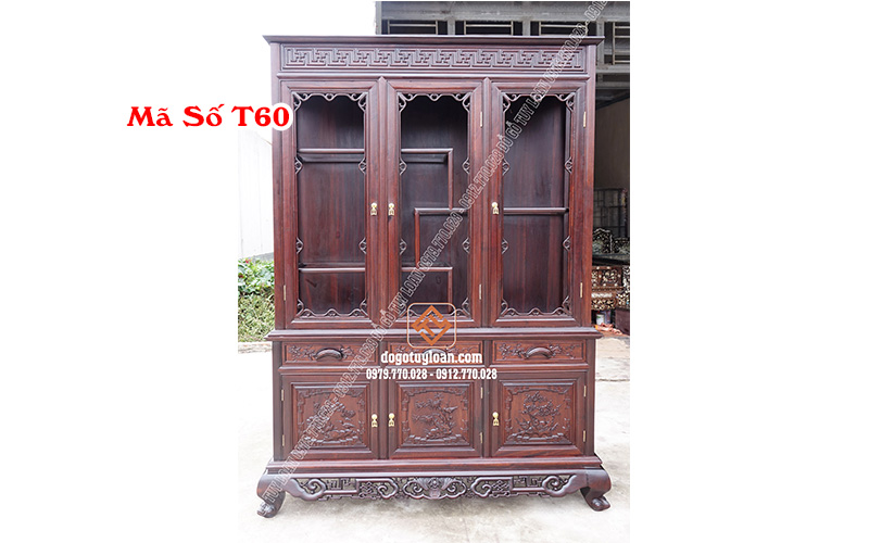 Tủ Bày Đồ Gỗ Gụ 3 Cánh Mã Số T60