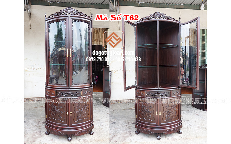 Tủ Bày Đồ Góc Gỗ Gụ T62