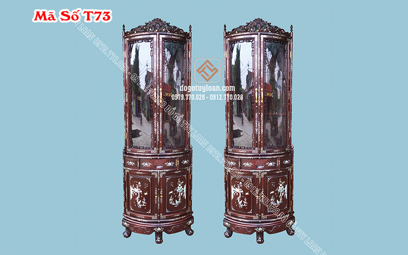 Tủ Góc Khảm Ốc - Tủ Bày Đồ Góc Gỗ Gụ T73