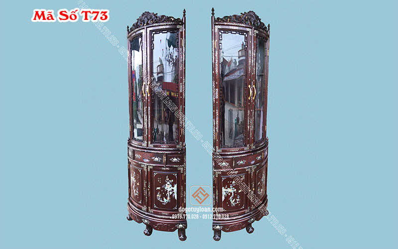 Tủ Góc Khảm Ốc - Tủ Bày Đồ Góc Gỗ Gụ T73