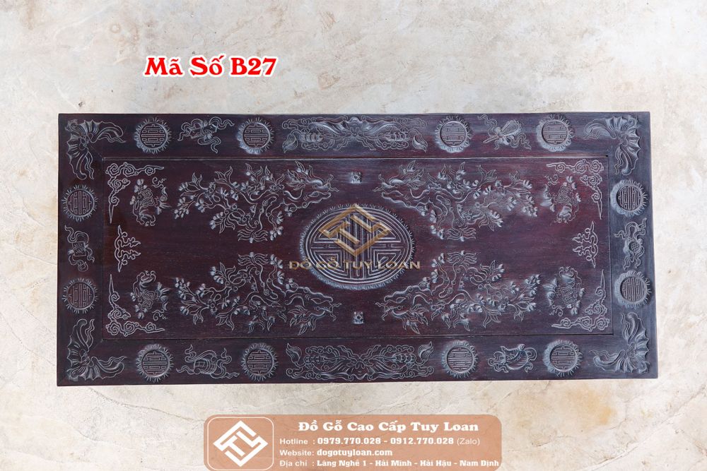 Bàn Văn Kỷ Đục Tứ Linh Gỗ Gụ Mã Số B27