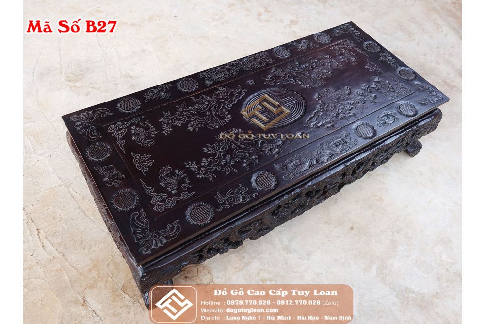 Bàn Văn Kỷ Đục Tứ Linh Gỗ Gụ Mã Số B27