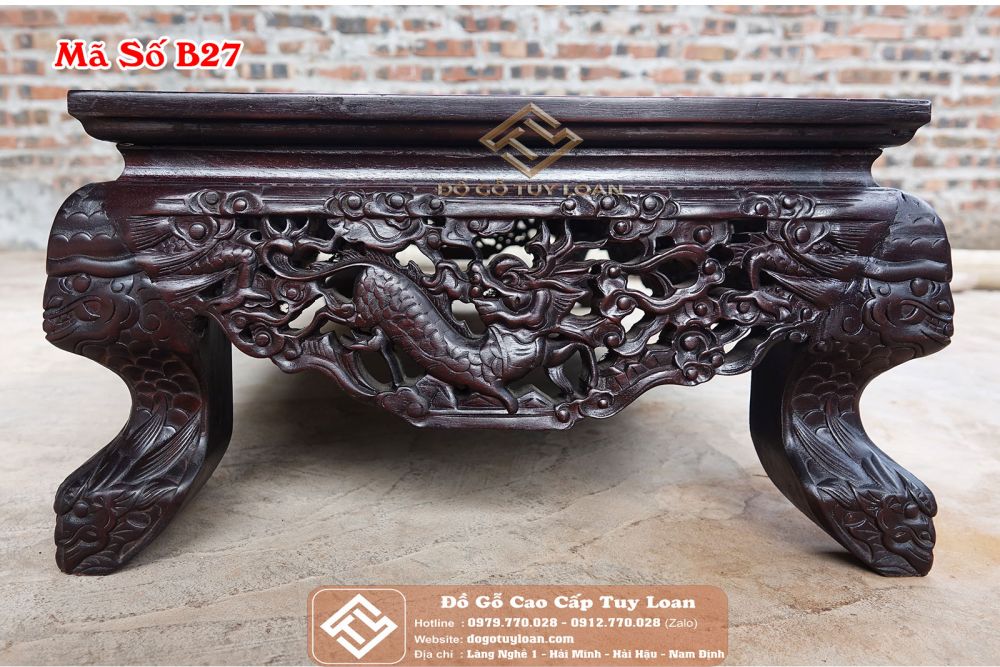 Bàn Văn Kỷ Đục Tứ Linh Gỗ Gụ Mã Số B27