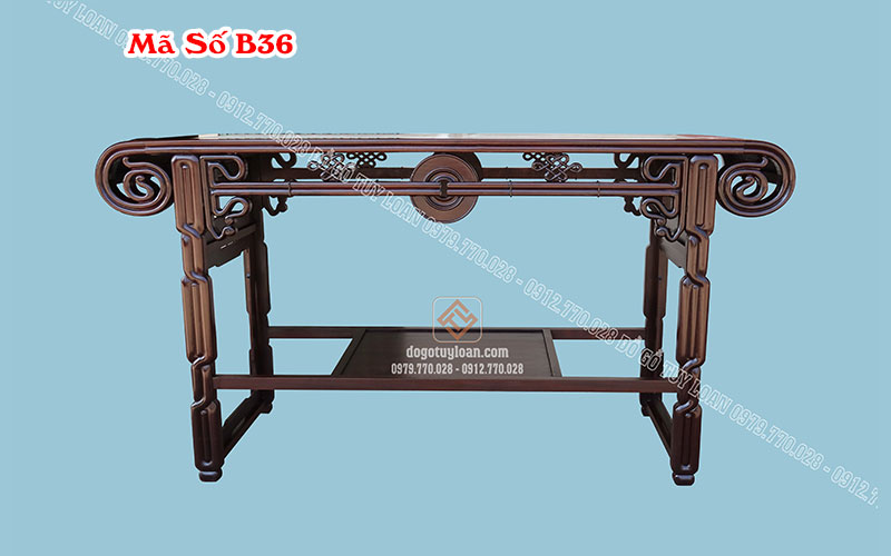 Bàn Cuốn Đĩa Gỗ Gụ Mặt Đá B36