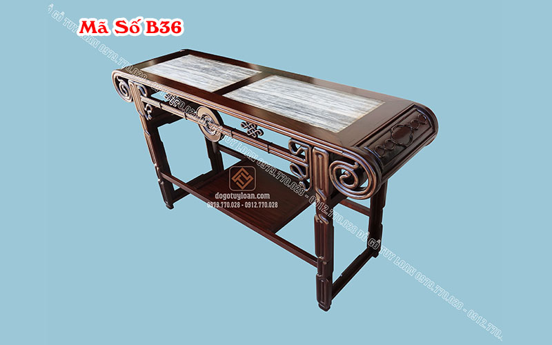 Bàn Cuốn Đĩa Gỗ Gụ Mặt Đá B36