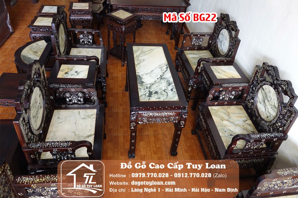 Bàn Ghế Vách 7 Món Cẩn Ốc Mã Số BG22