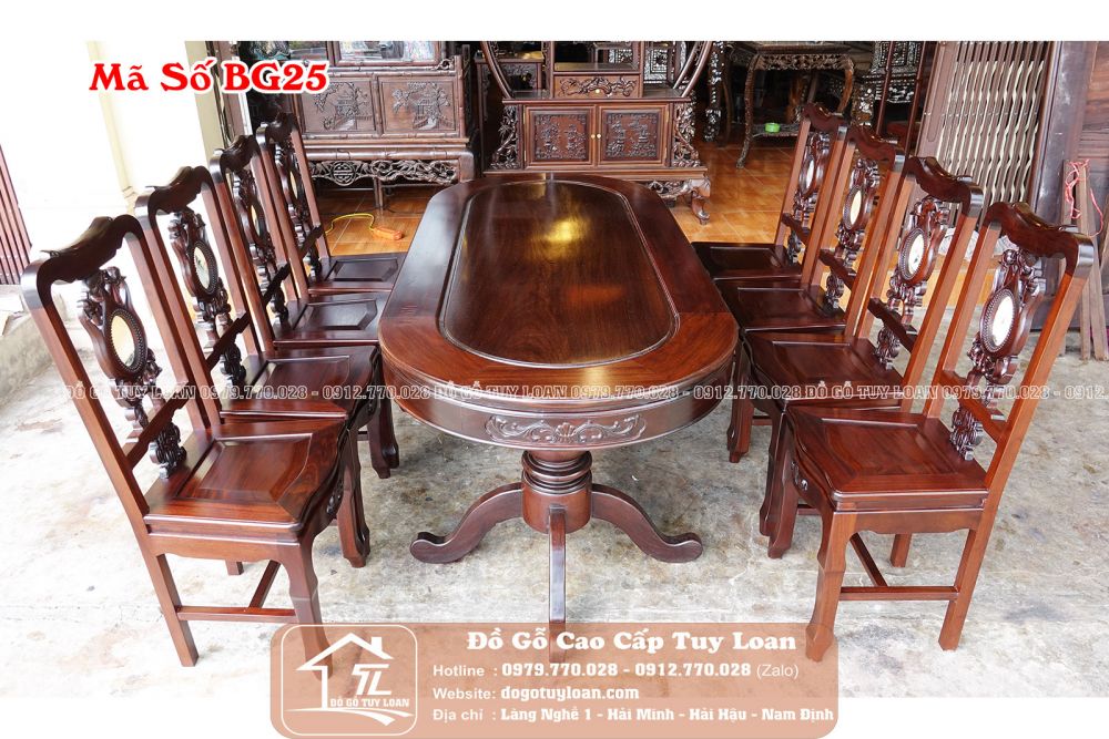 Bàn Ghế Phòng Ăn 9 Món Gỗ Gụ Mã Số BG25