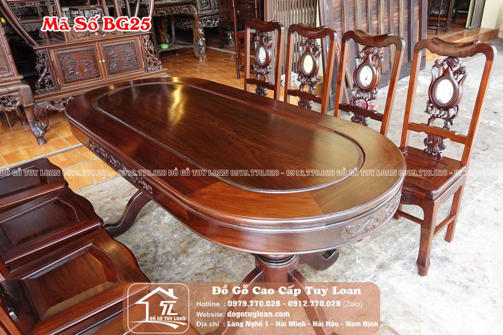 Bàn Ghế Phòng Ăn 9 Món Gỗ Gụ Mã Số BG25