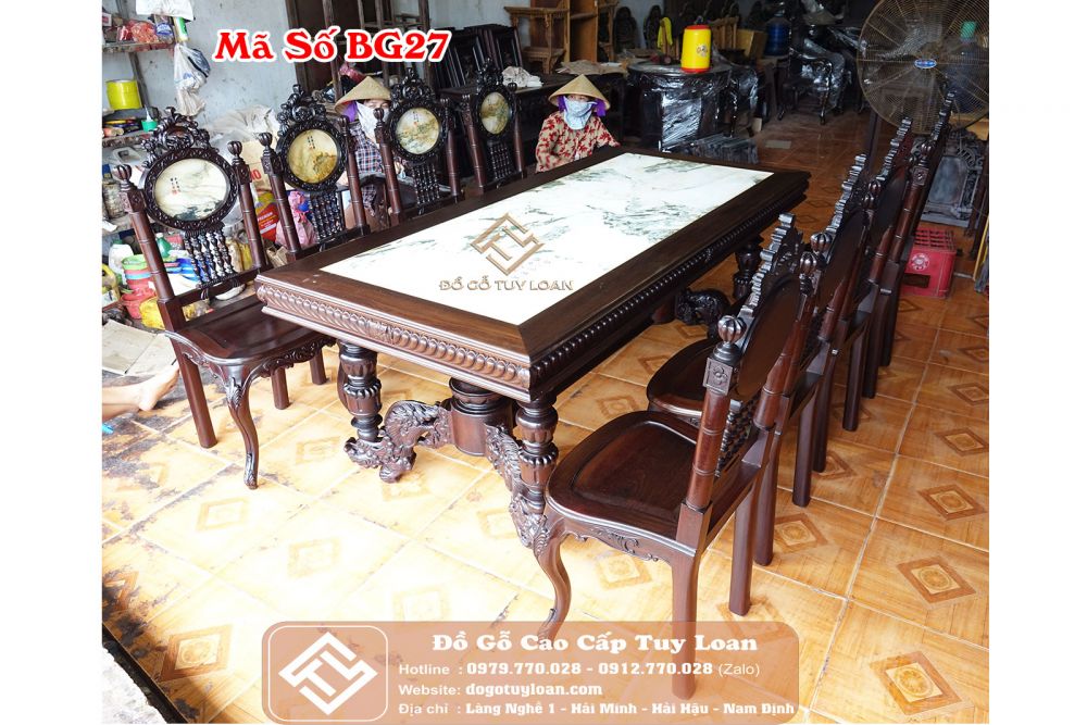 Bộ Bàn Ghế Phòng Ăn Cù Lá Miền Tây Gỗ Gụ Mã Số BG27