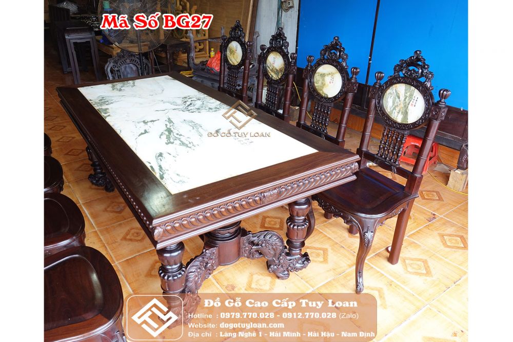 Bộ Bàn Ghế Phòng Ăn Cù Lá Miền Tây Gỗ Gụ Mã Số BG27