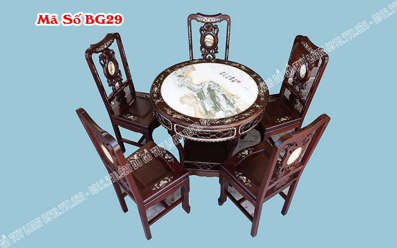 Bàn Ghế Ăn Khảm Ốc Gỗ Gụ BG29