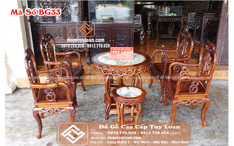 Bộ Bàn Ghế Trúc 7 Món Gụ Quảng Bình Mã Số BG33