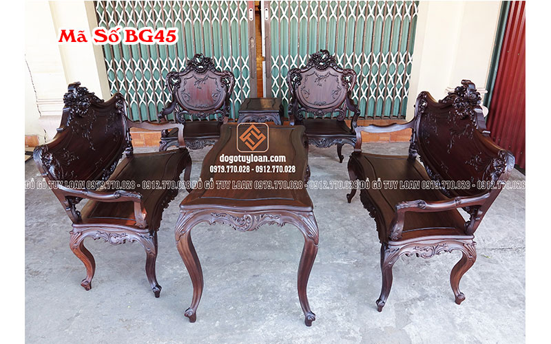 Bộ Ghế Kiểu Dáng Pháp - Louis 6 Món Mẫu 3 Gỗ Gụ BG45