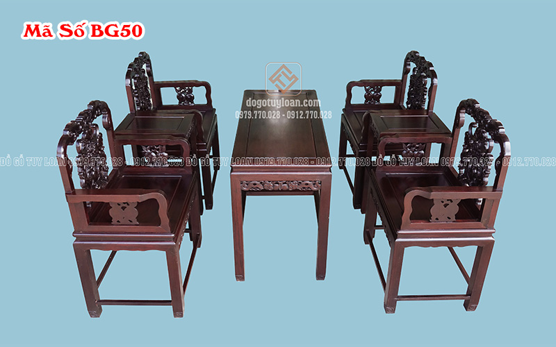 Bộ Bàn Ghế Vách Dơi 7 Món Gỗ Gụ BG50