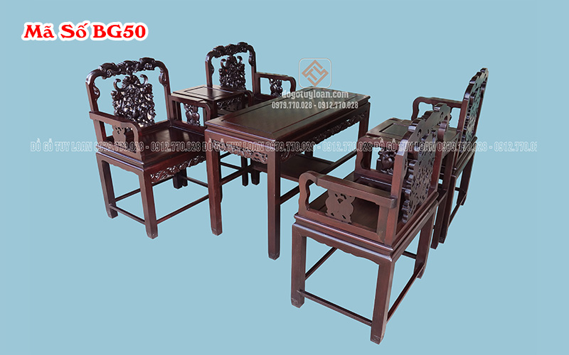 Bộ Bàn Ghế Vách Dơi 7 Món Gỗ Gụ BG50