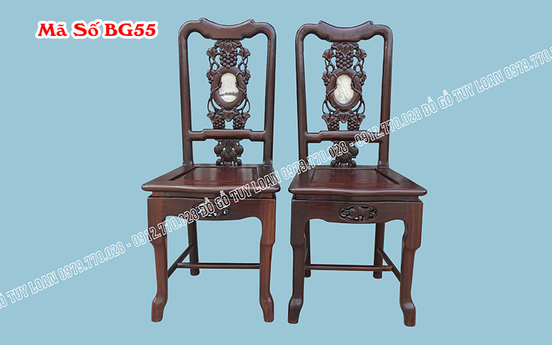 Bộ Bàn Ăn Nho 8 Ghế Gỗ Gụ, Bền Đẹp BG55 - Đồ Gỗ Tuy Loan