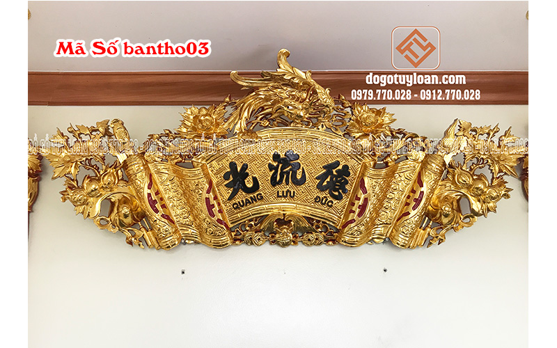 Bàn Thờ, Cuốn Thư ĐỨC LƯU QUANG, Câu Đối Gỗ Gụ Sơn Son Thiếp Vàng 03