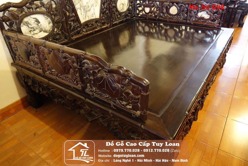 Giường Ba Thành Sen Gỗ Trắc Hàng Vip Mã Số G02