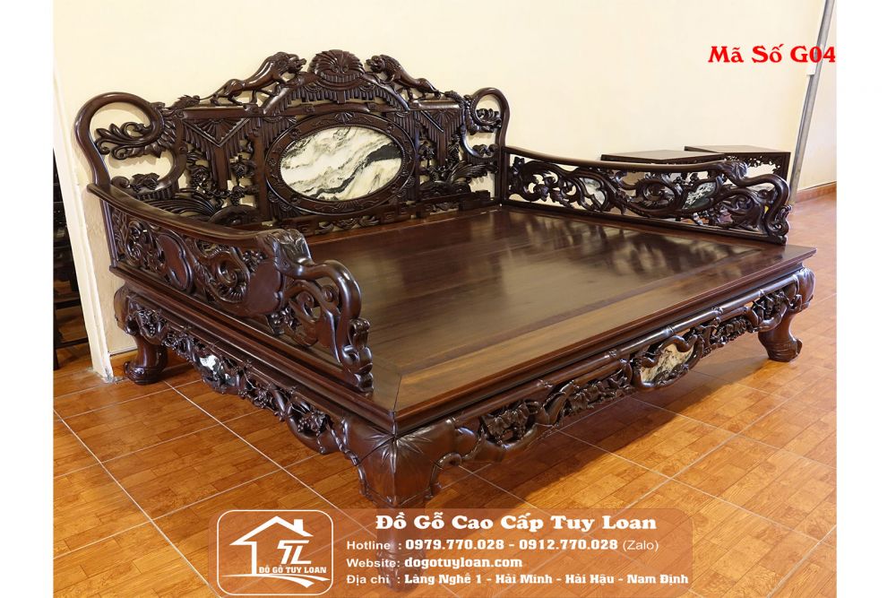 Giường Hổ Ba Thành Gỗ Gụ Mã Số G04