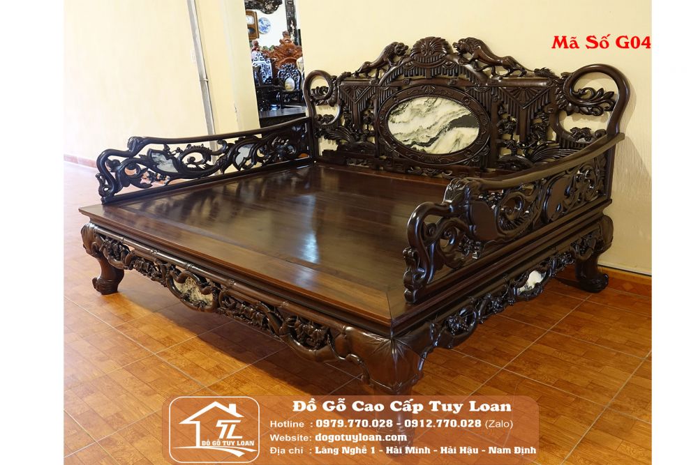Giường Hổ Ba Thành Gỗ Gụ Mã Số G04