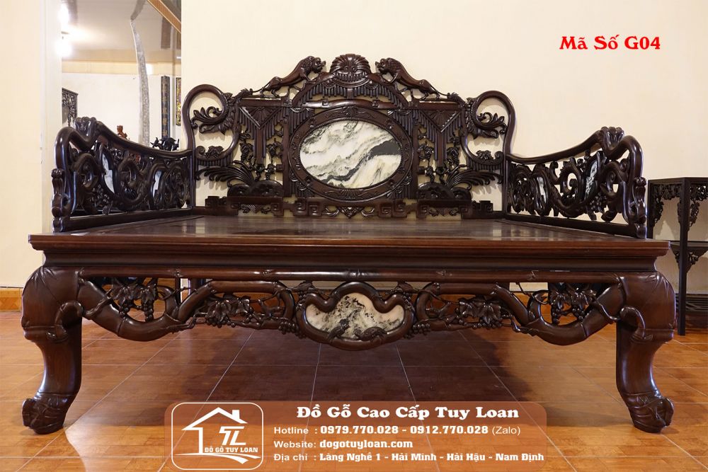 Giường Hổ Ba Thành Gỗ Gụ Mã Số G04