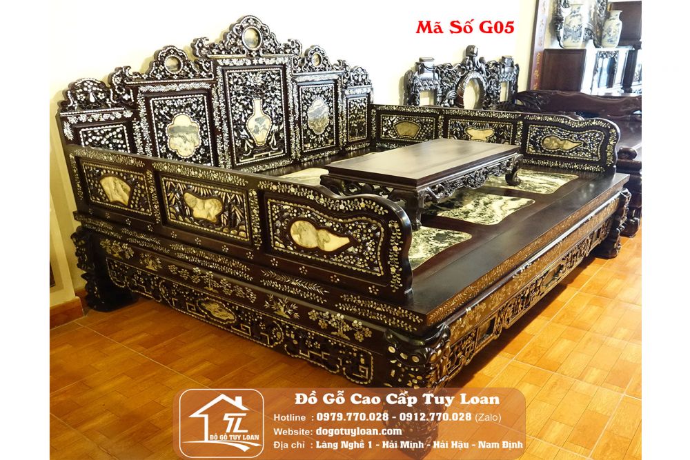 Giường Đại Sơn, Giường Ba Thành Ngũ Sơn Khảm Ốc Mã Số G05