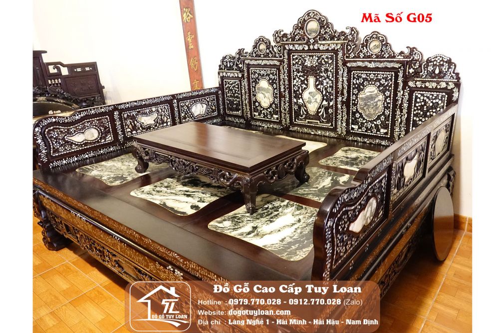 Giường Đại Sơn, Giường Ba Thành Ngũ Sơn Khảm Ốc Mã Số G05