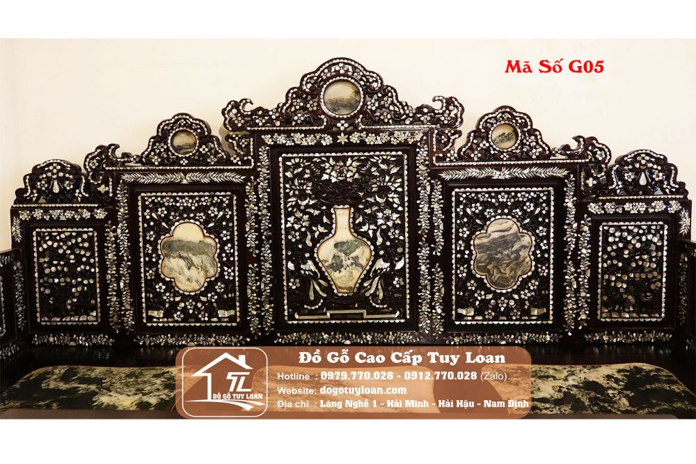 Giường Đại Sơn, Giường Ba Thành Ngũ Sơn Khảm Ốc Mã Số G05