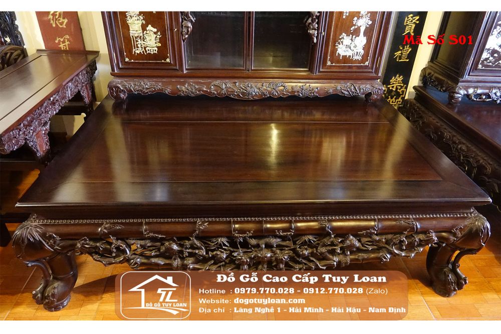 Sập Trúc Gỗ Gụ Mặt Lá Đôi Mã Số S01