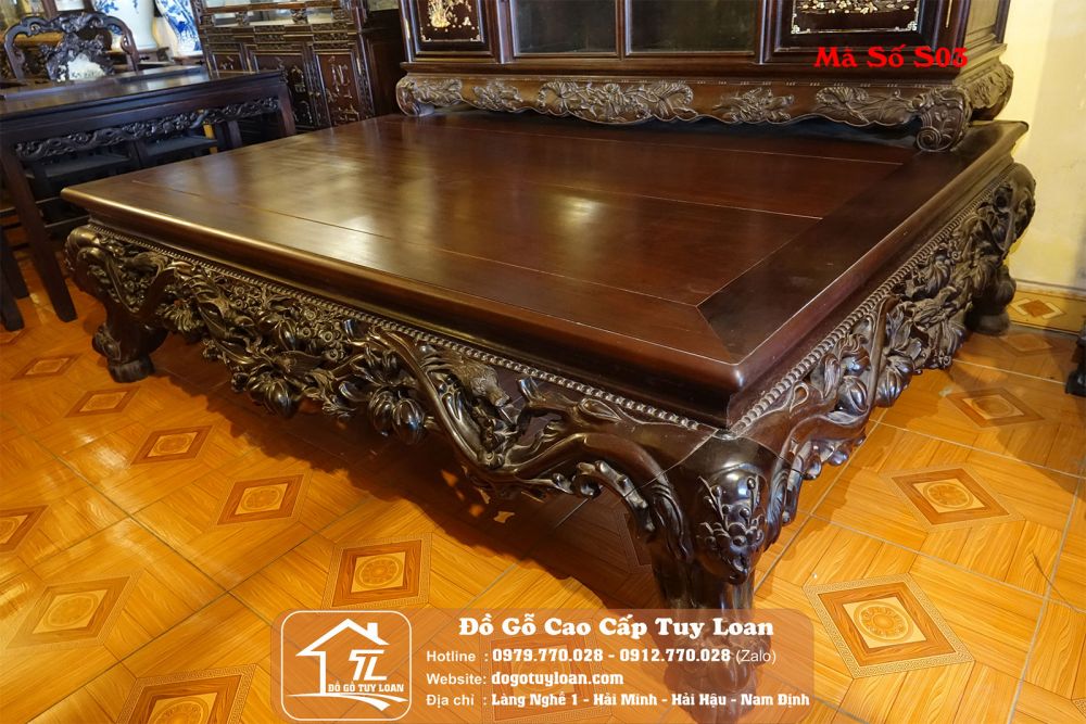 Sập Gụ Mai Đào Mặt Lá 3 Mã Số S03