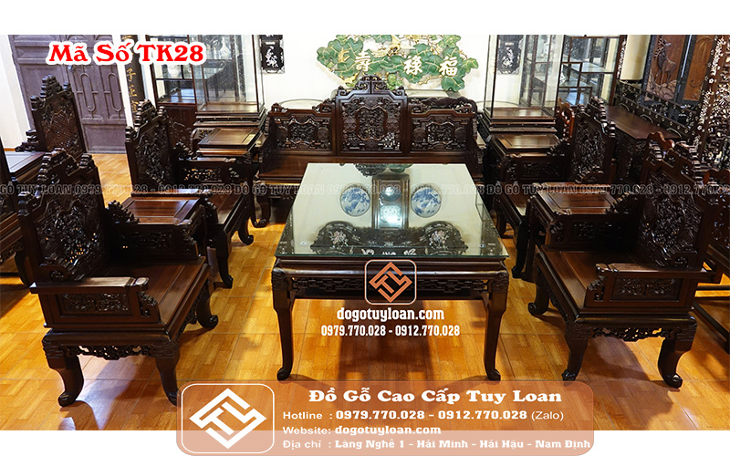 Bộ Trường Kỷ Triện Đục Ngũ Lân 10 Món TK28