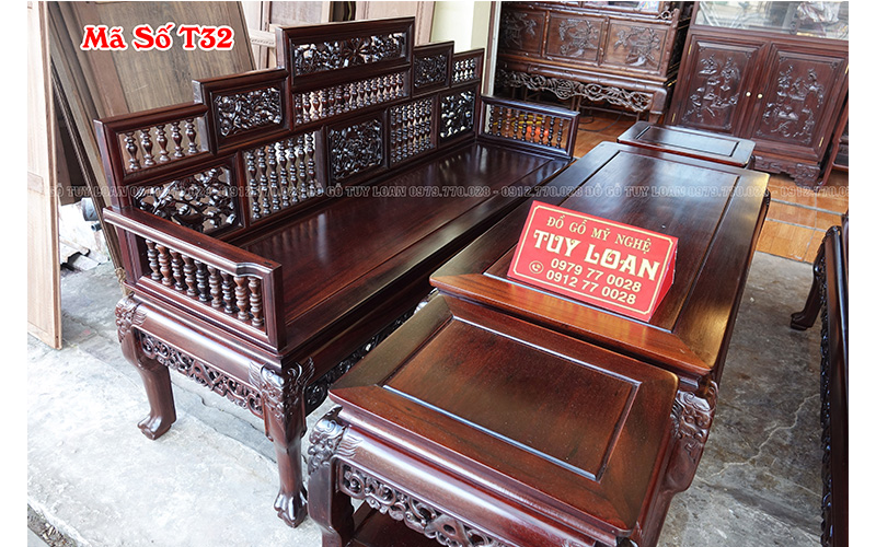 Bộ Trường Con Tiện Chân Móng 5 Món Gỗ Gụ TK32 | Đồ Gỗ Tuy Loan