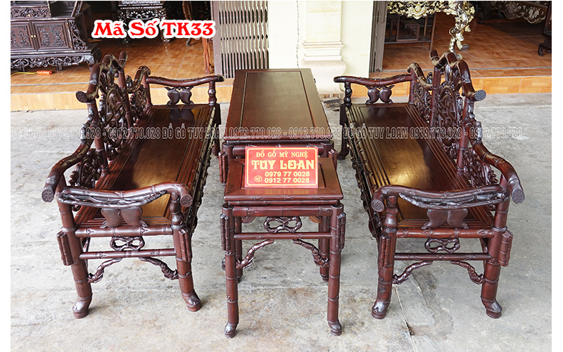 Trường Kỷ Trúc Dơi 4 Món Gỗ Gụ TK33