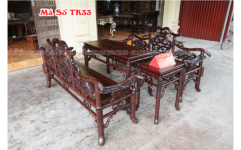 Trường Kỷ Trúc Dơi 4 Món Gỗ Gụ TK33