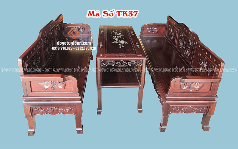 Trường Kỷ Tam Sơn Đục Cuốn Thư Khảm Ốc TK37