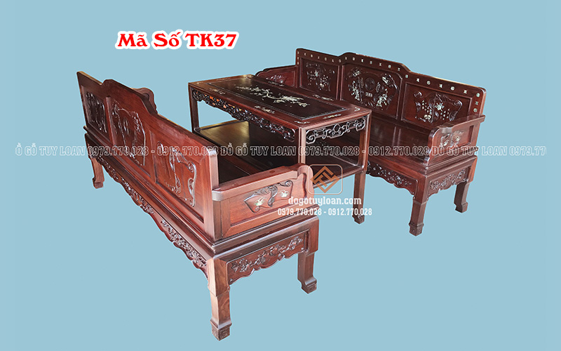 Trường Kỷ Tam Sơn Đục Cuốn Thư Khảm Ốc TK37